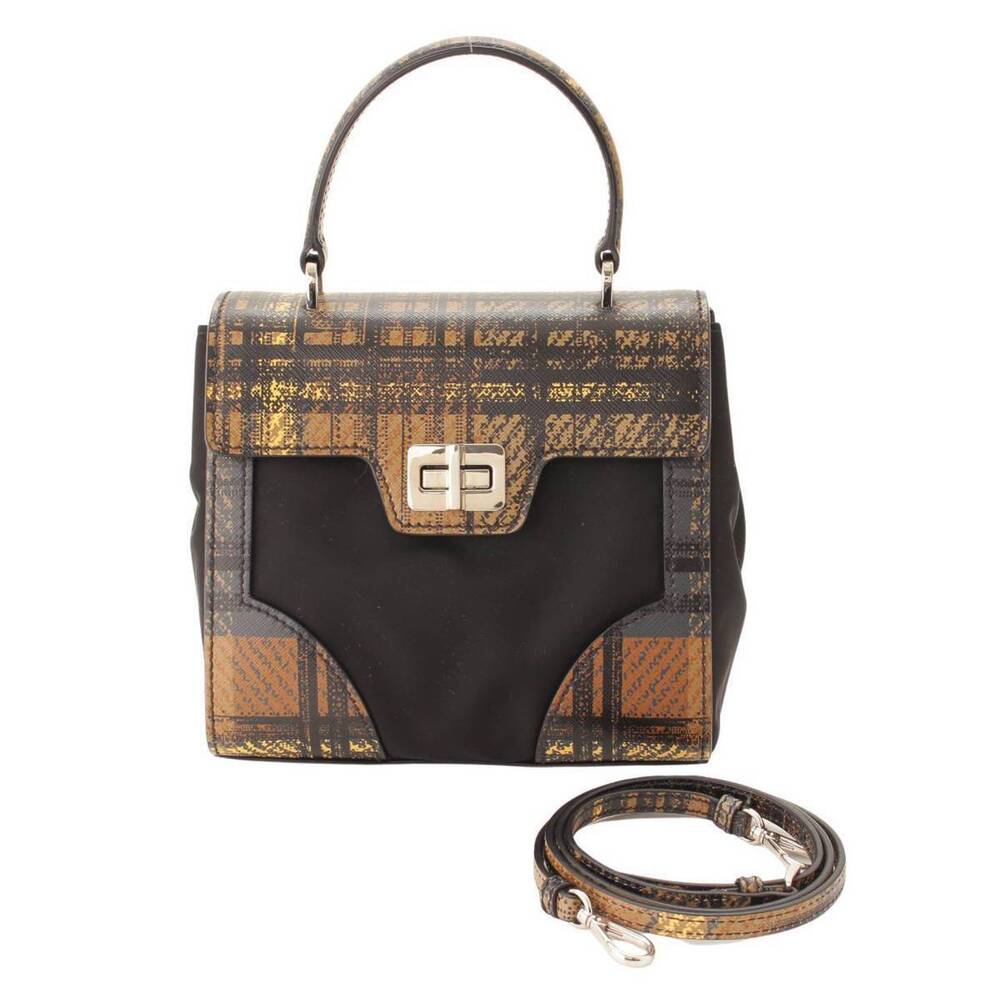 Prada Check Bag Handbag Leather Black